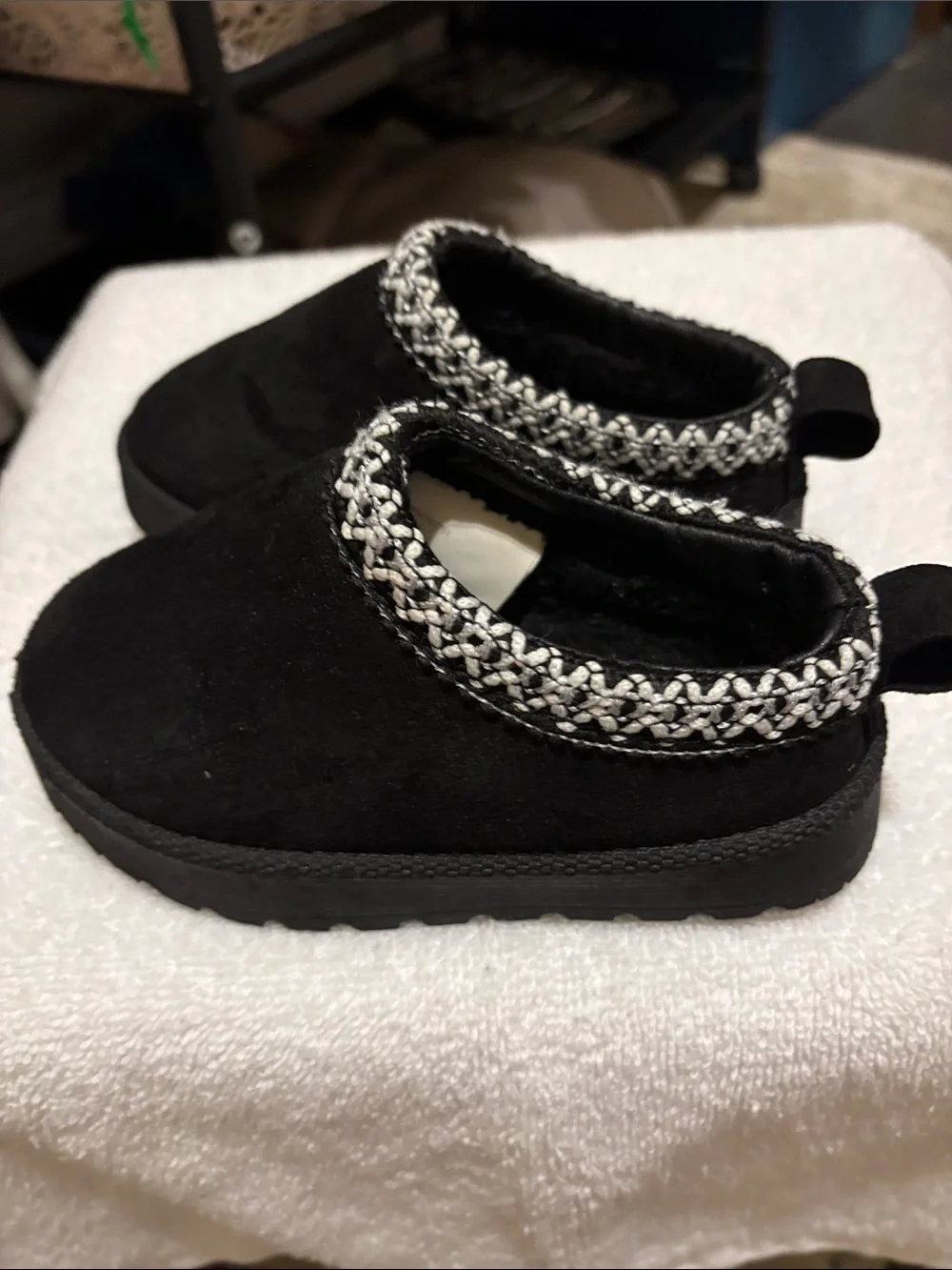 American Exchange Black Kids Slip-On Shoes with White Knit Trim